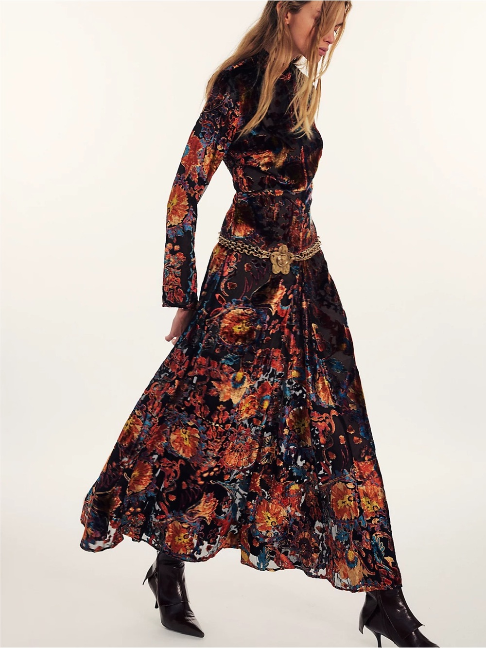 NWT Free People Bali Painterly Paisley Velvet Maxi Dress Size L